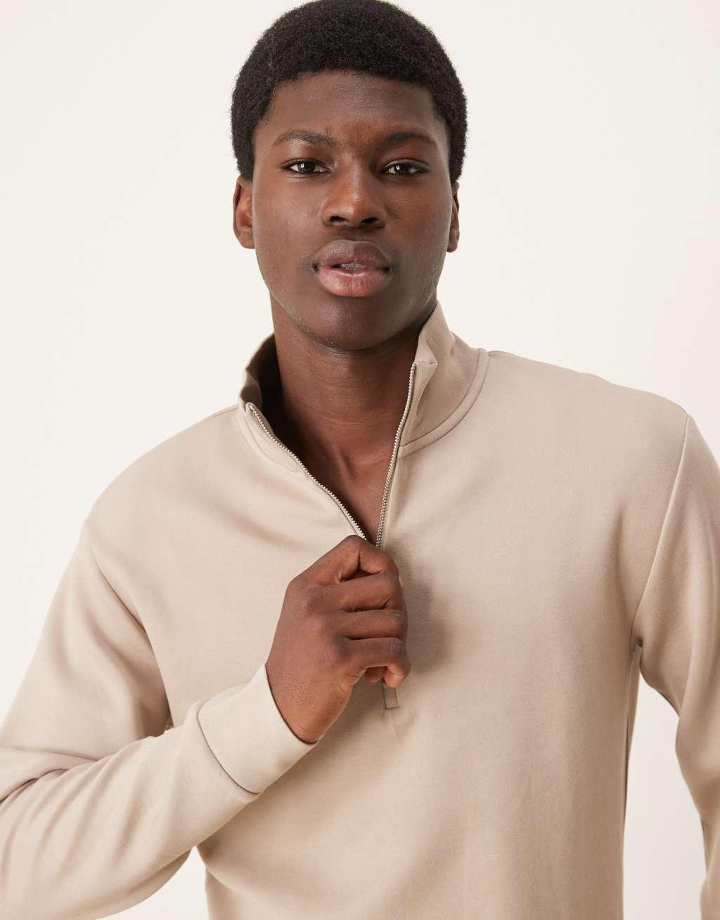 Selected Homme half zip sweatshirt in cream Product Image