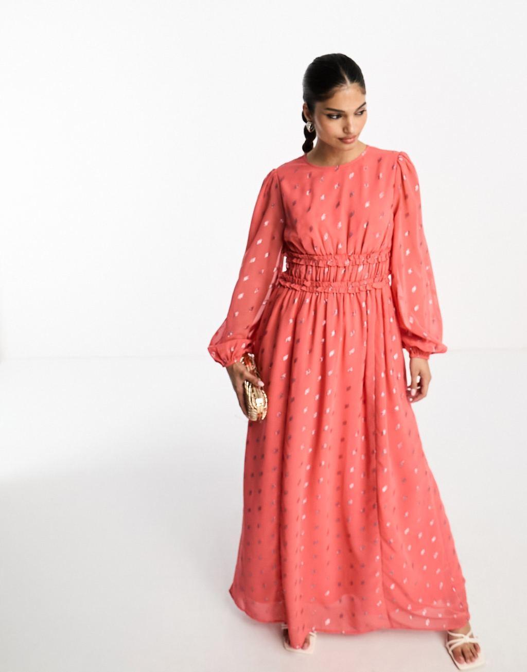 ASOS DESIGN metallic spot chiffon maxi dress with channel waist Product Image