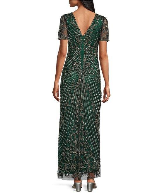 Pisarro Nights Mesh Short Sleeve Beaded Sheath Gown Product Image