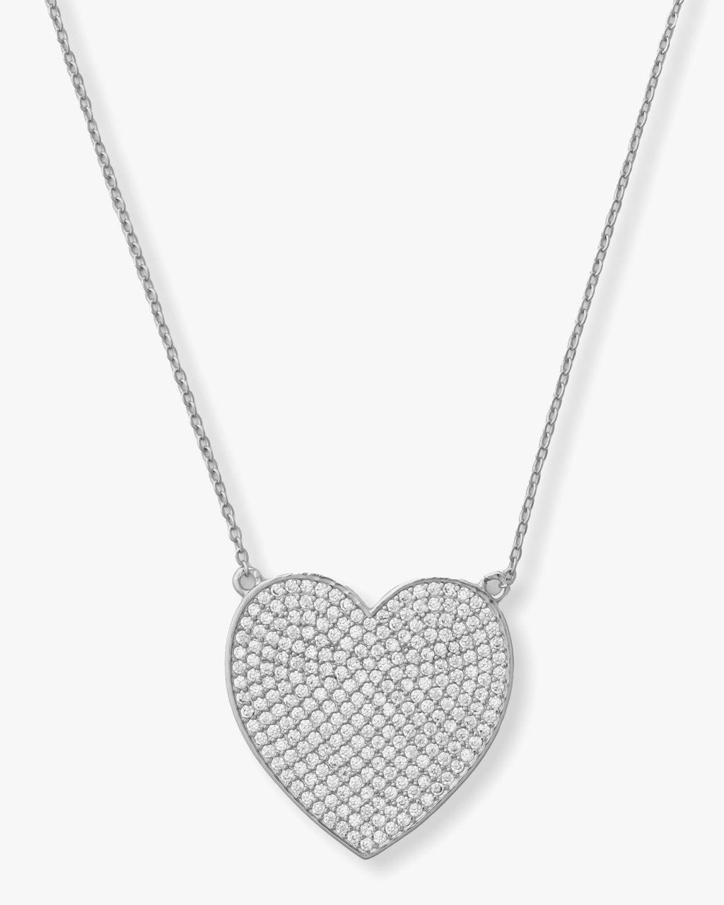 XL You Have My Whole Heart Pavé Necklace 18" - Silver|White Diamondettes Product Image