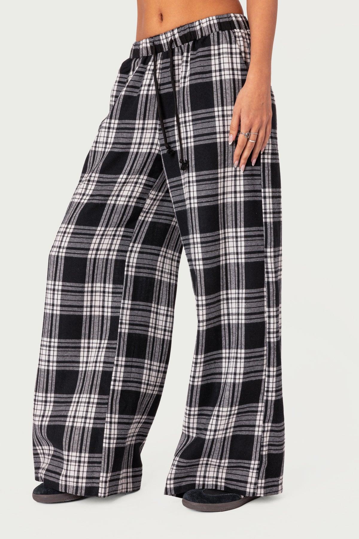 Lounge Around Plaid Wide Leg Pants Product Image