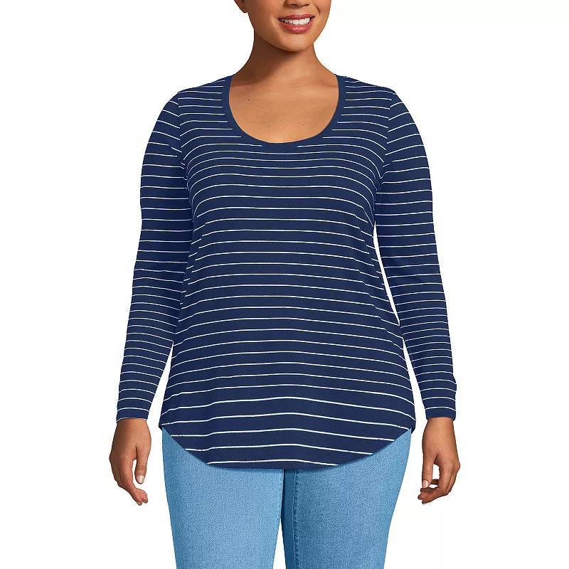 Plus Size Lands' End Long Sleeve Power Performance Tunic Tee, Women's, Size: 3XL, Black Pinstripe Product Image