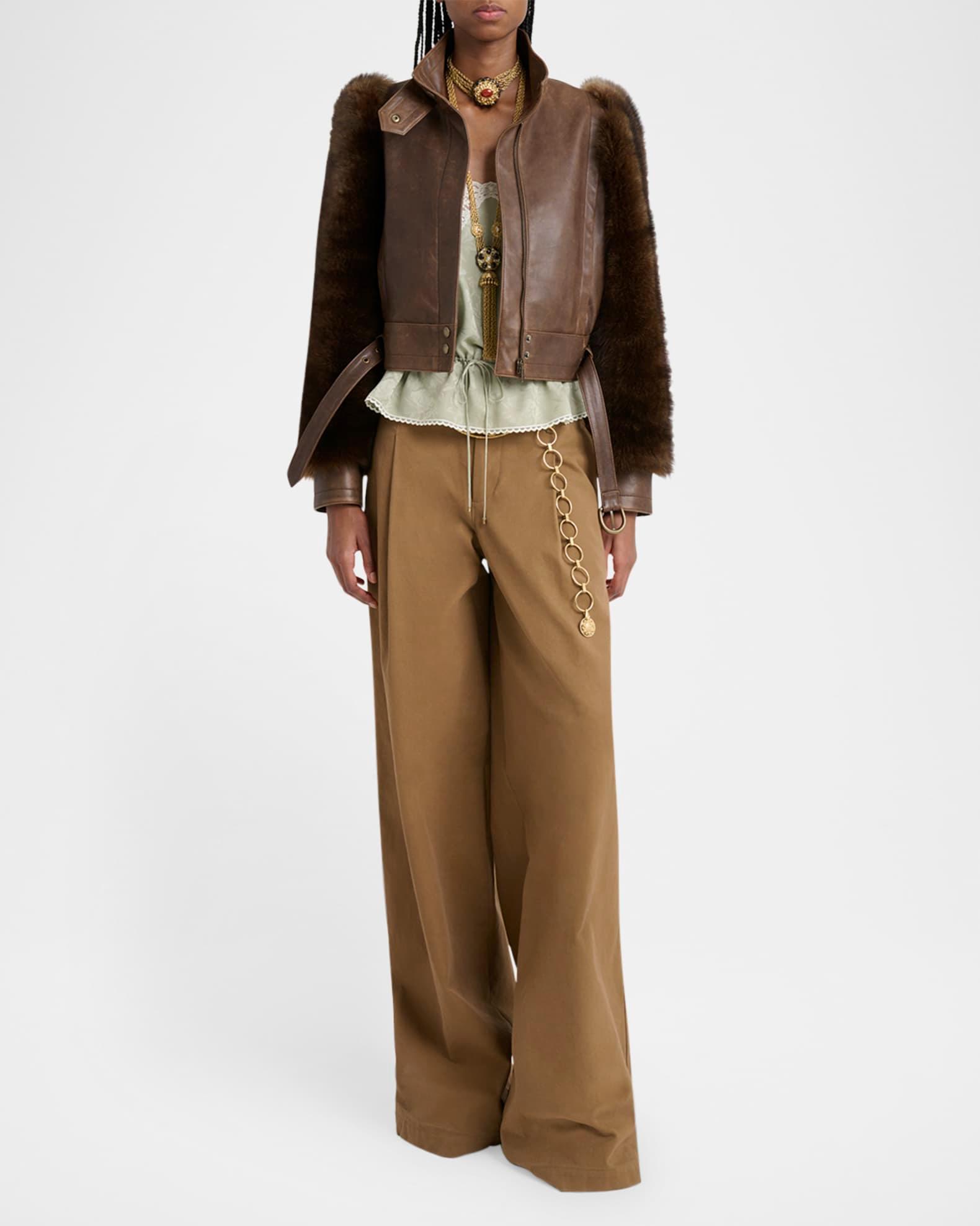 Pleated Wide-Leg Cotton Trousers Product Image