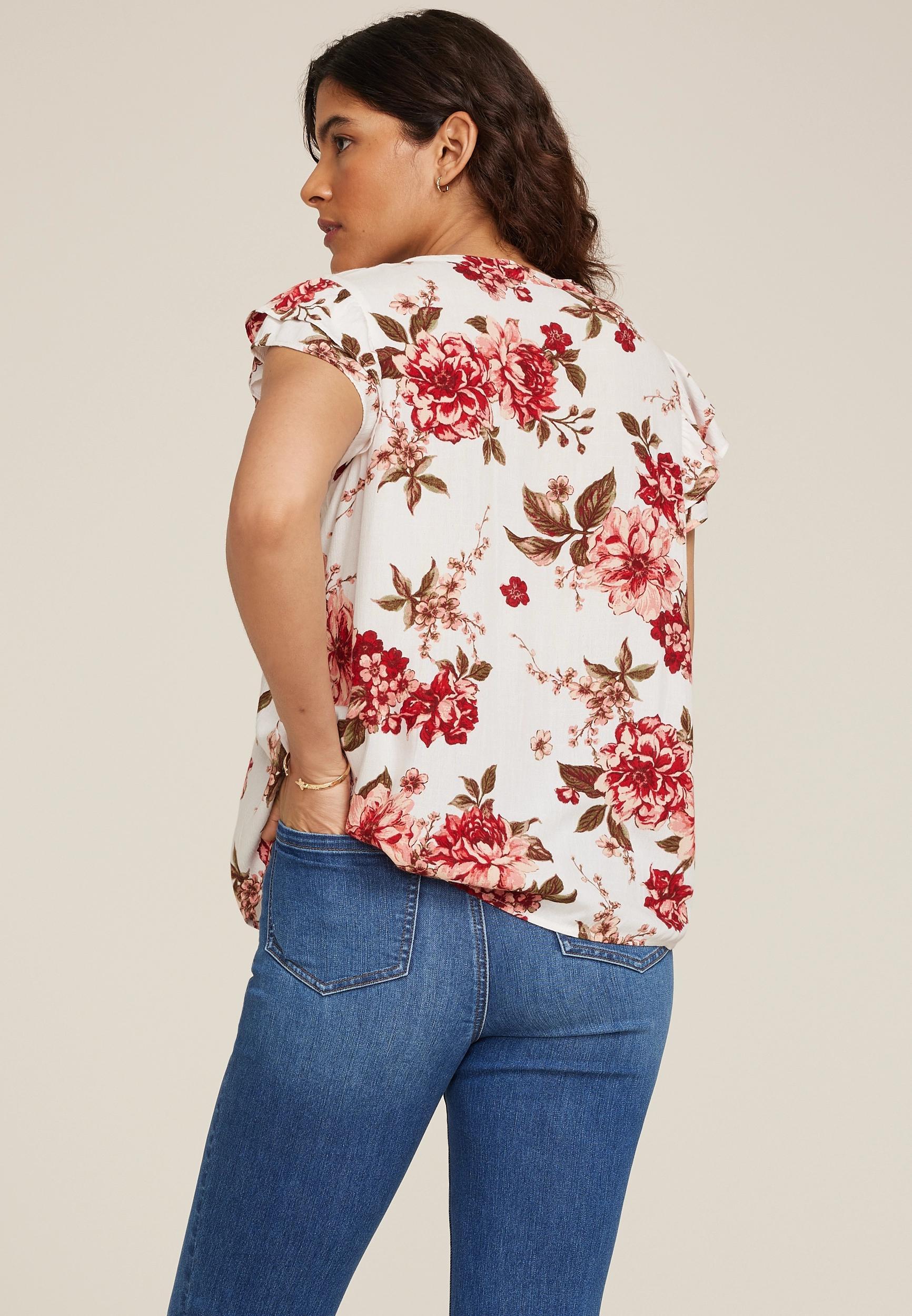 Floral Double Flutter Short Sleeve Blouse Product Image
