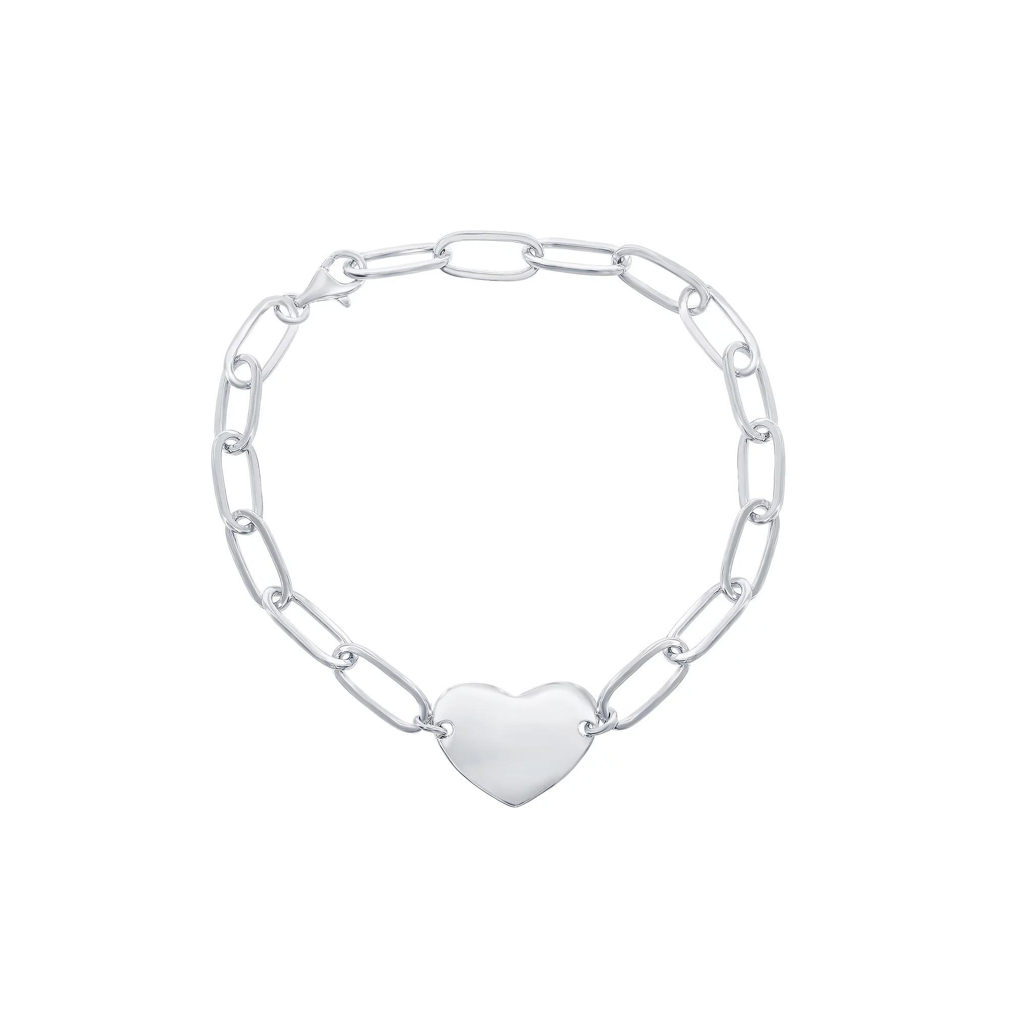 Argento Bella Heart Paperclip Chain Bracelet, Womens Sterling Product Image