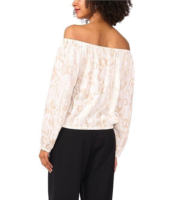 Vince Camuto Printed Off-The-Shoulder Long Sleeve Tie Front Blouse Product Image