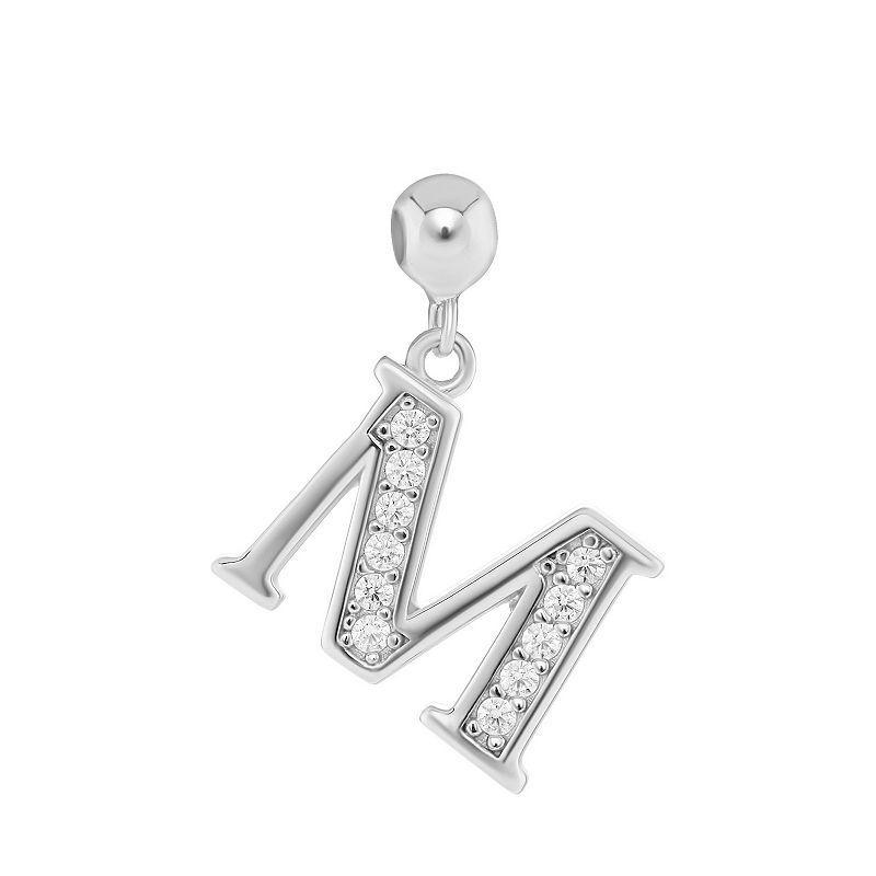 PRIMROSE 18k Gold Plated Pave Cubic Zirconia Initial Sliding Charm, Womens, Silver Tone M Product Image