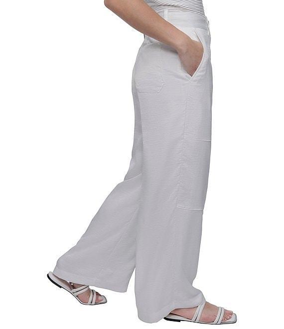 Donna Karan Flat Front Wide Leg Glazed Dressing Cargo Pants Product Image