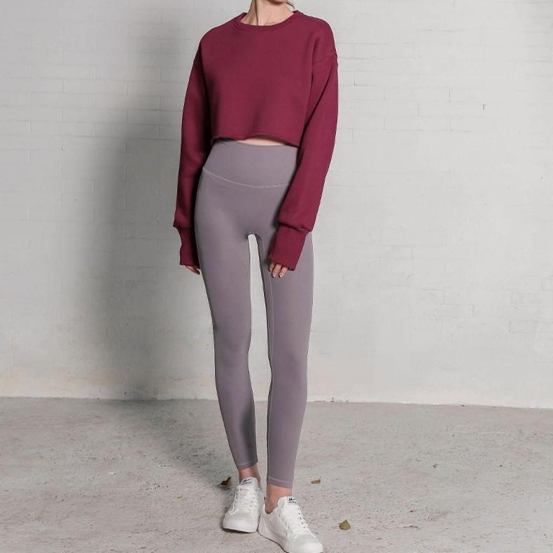 Long Sleeve Plain Crop Sweatshirt Product Image