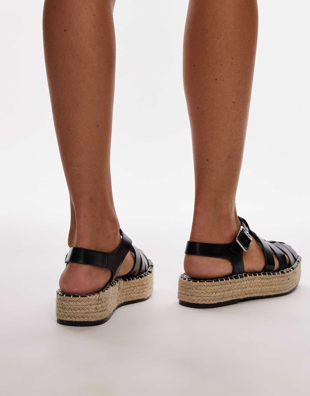 Topshop Chilli fisherman style espadrille in black Product Image