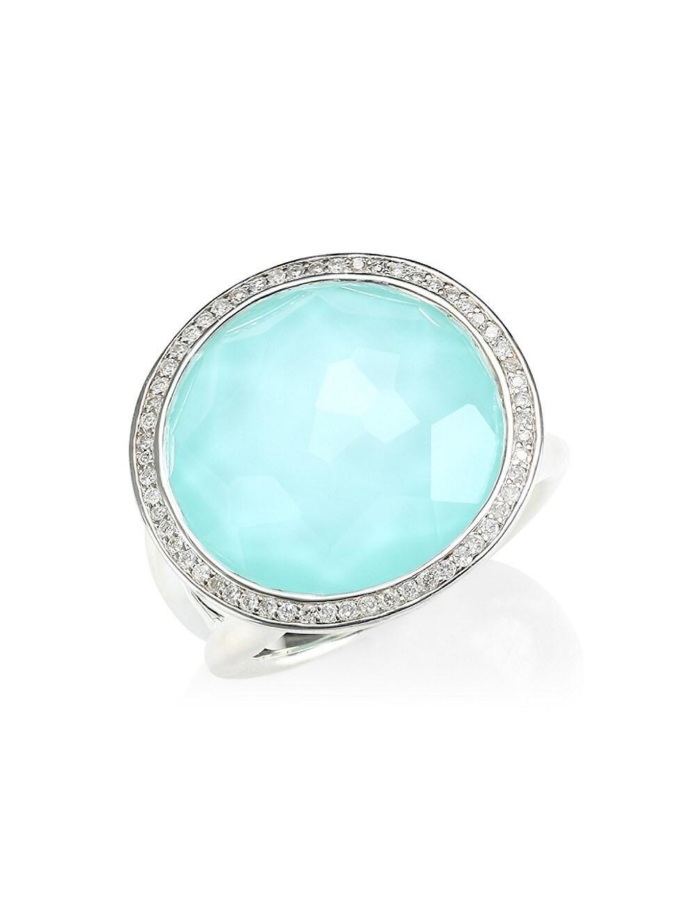 Womens Silver Rock Candy Diamond, Turquoise Doublet & Sterling Silver Ring Product Image