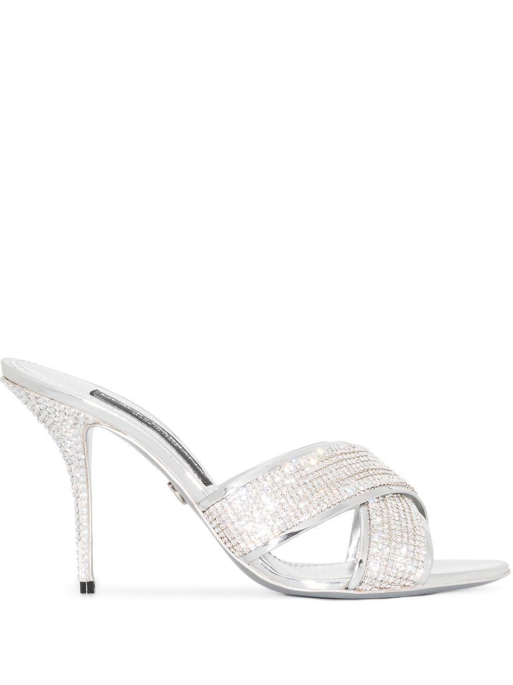 DOLCE & GABBANA Keira Crystal-embellished Leather Mules In Silver Product Image