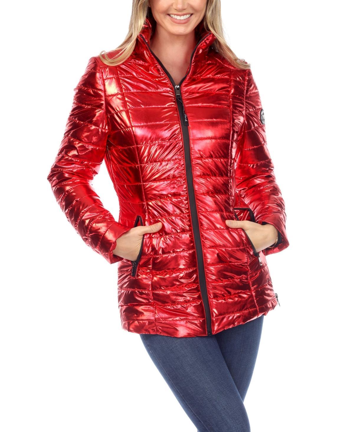 Women's Metallic Puffer Coat Silver Medium - White Mark Product Image