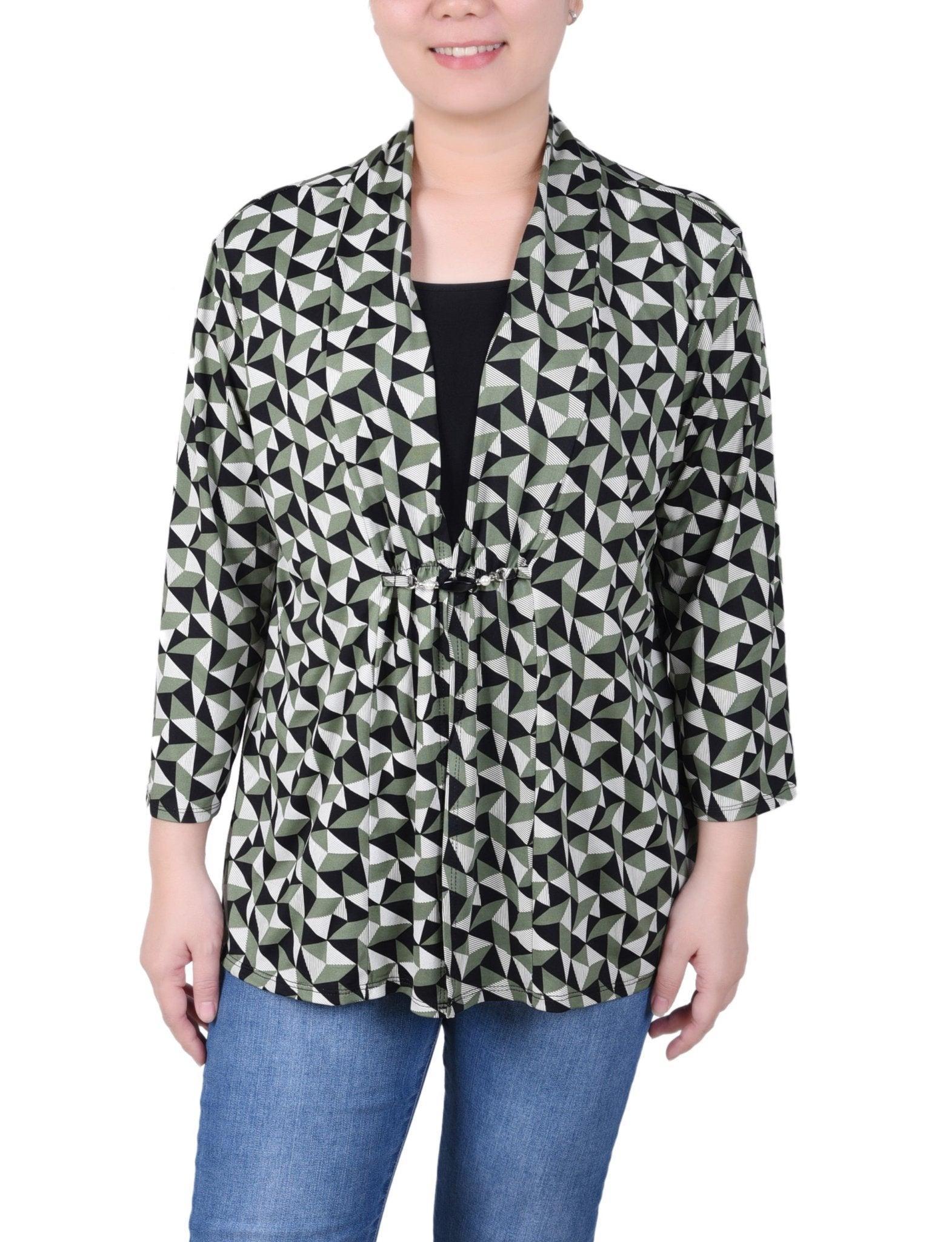 Puff Print 3/4 Sleeve Two-Fer Top - Petite Product Image