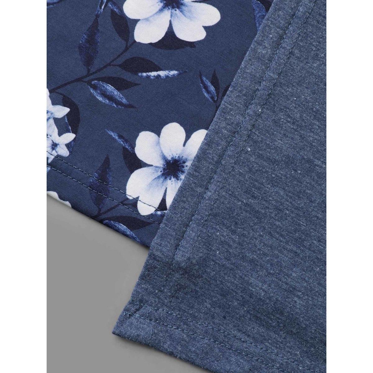 Plus Size 2-In-1 Square Neck Floral Dress DarkBlue Women Casual Patchwork Knit Dresses Bloomchic 12/L Product Image