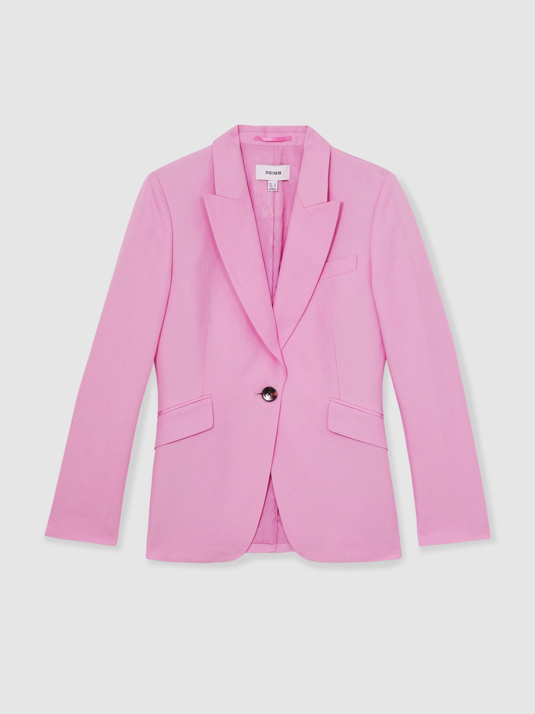 Petite Double-Breasted Peak-Lapel Suit Jacket in Pink Product Image