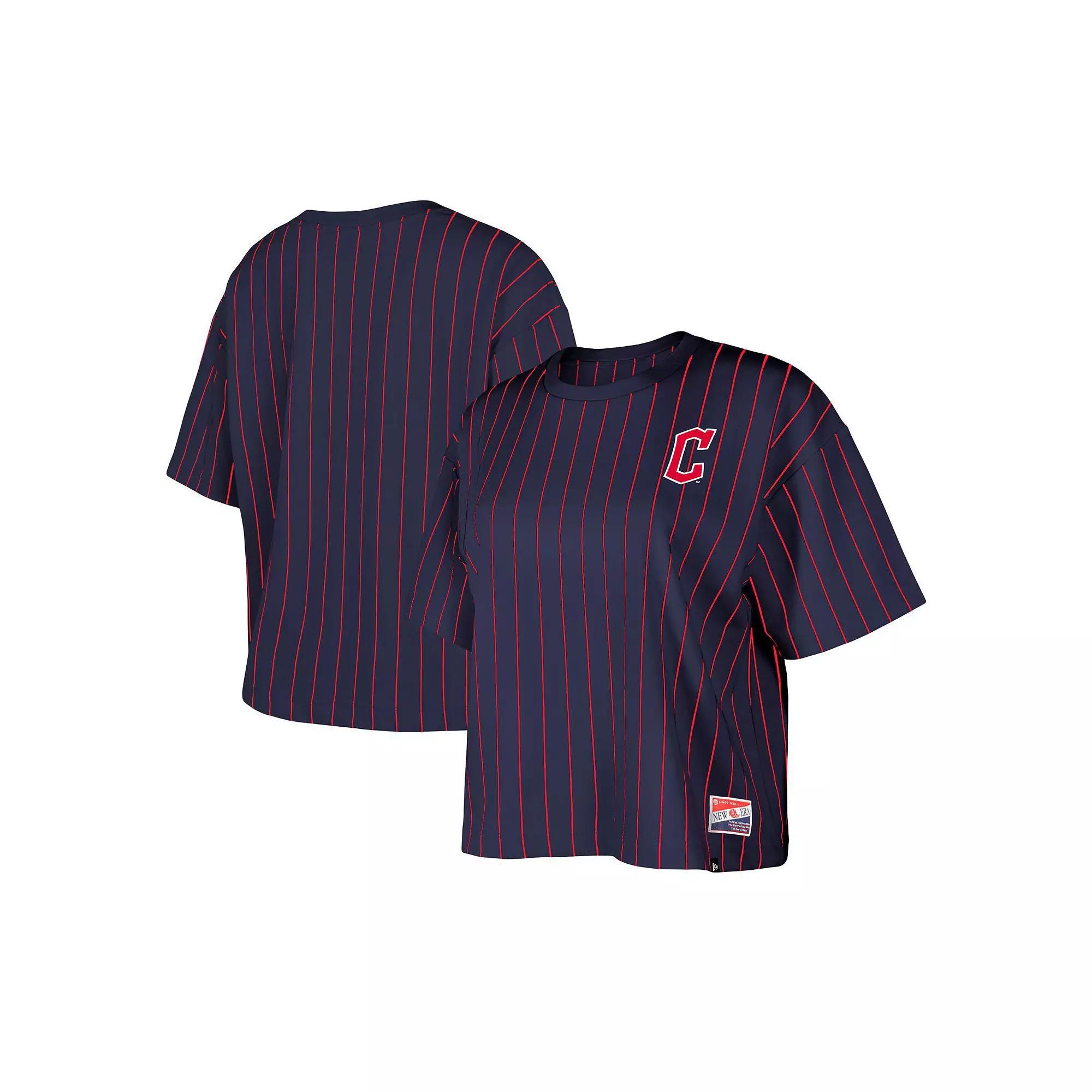 Women's New Era Navy Boston Red Sox Boxy Pinstripe T-Shirt,  Product Image