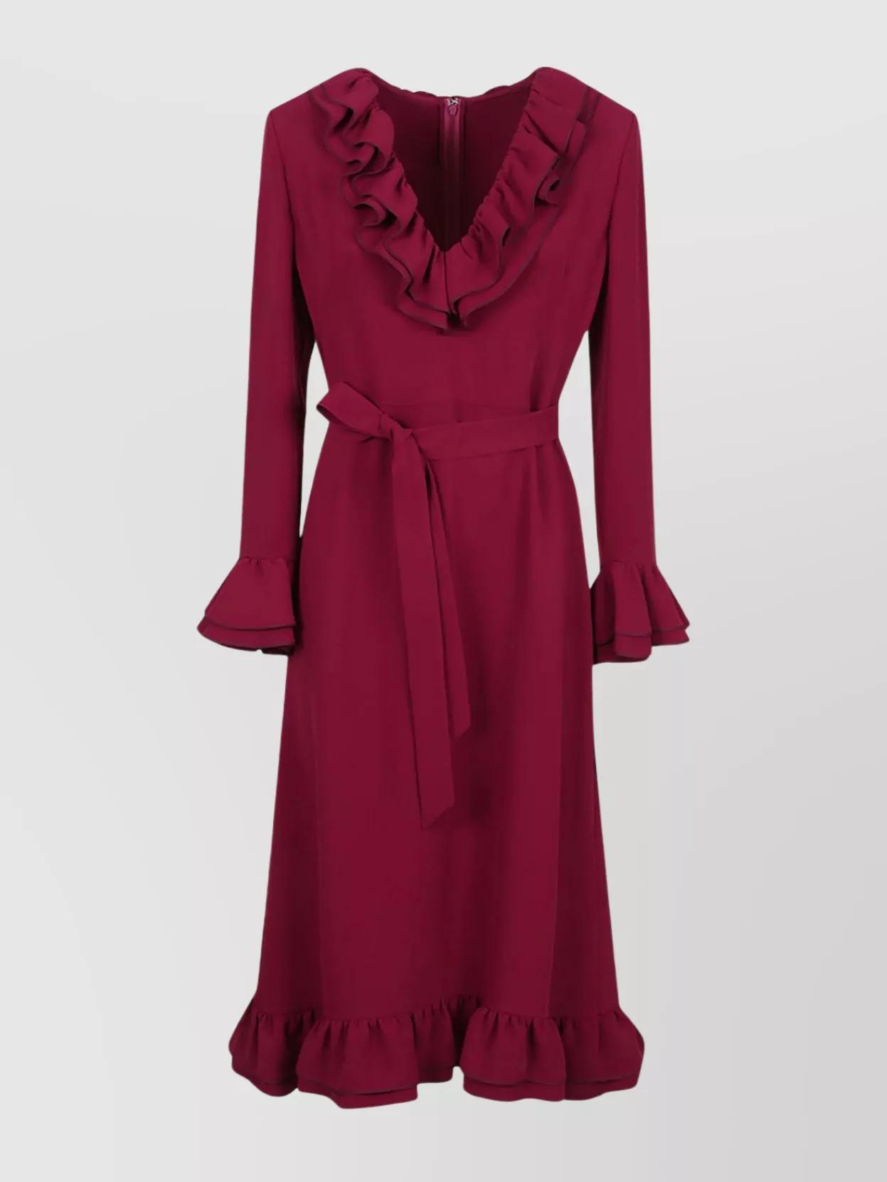 VALENTINO Solid Dress Featuring Ruffled Accents In Red Product Image