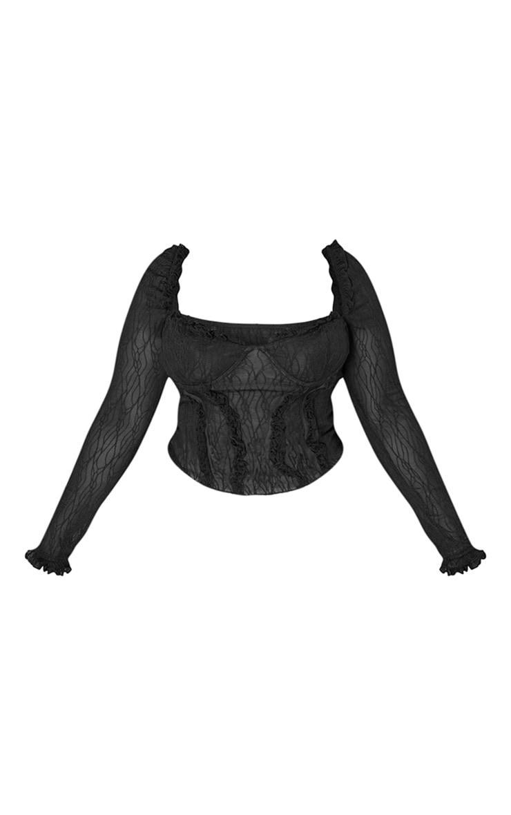 Plus Black Mesh Ruffle Detail Long Sleeve Top Product Image