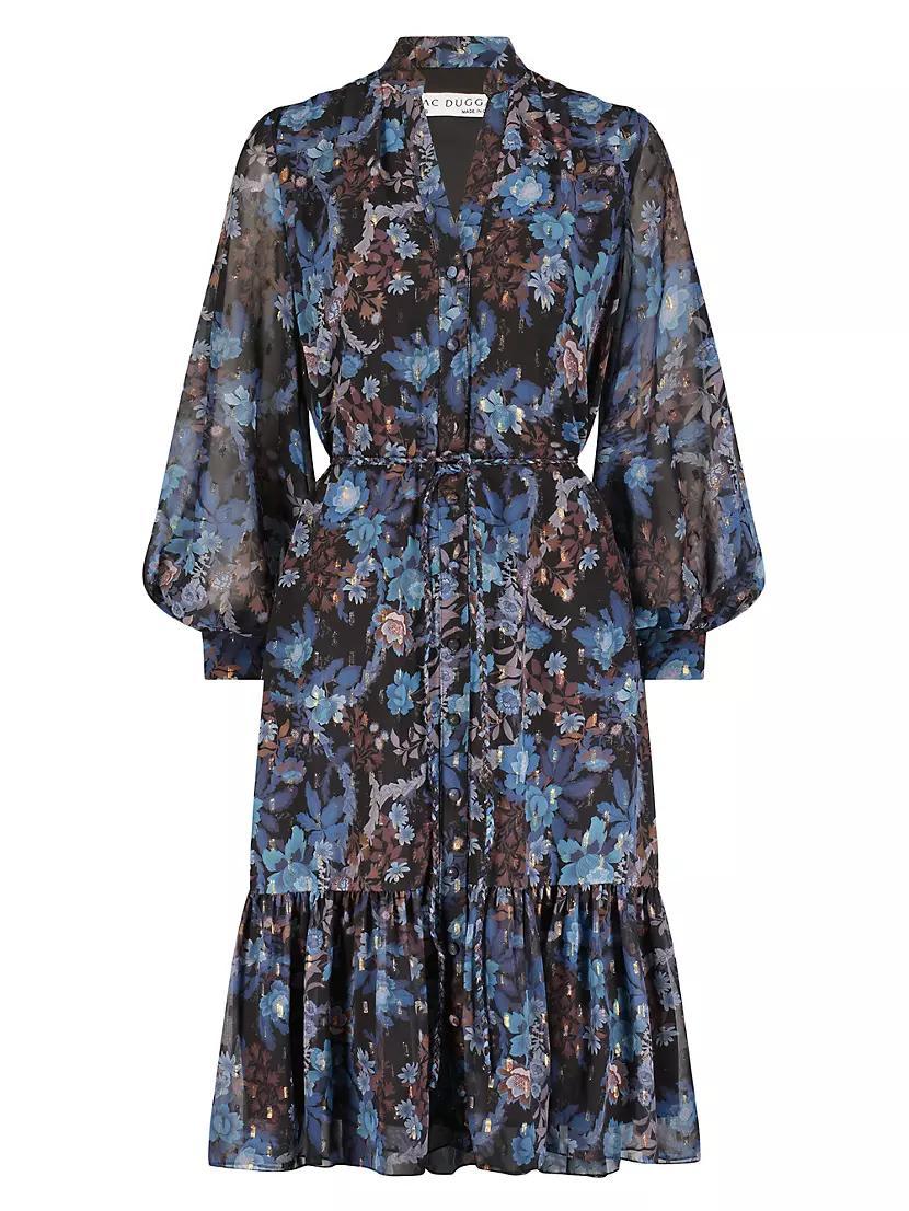 Womens Floral Chiffon Tie-Waist Midi Shirtdress Product Image