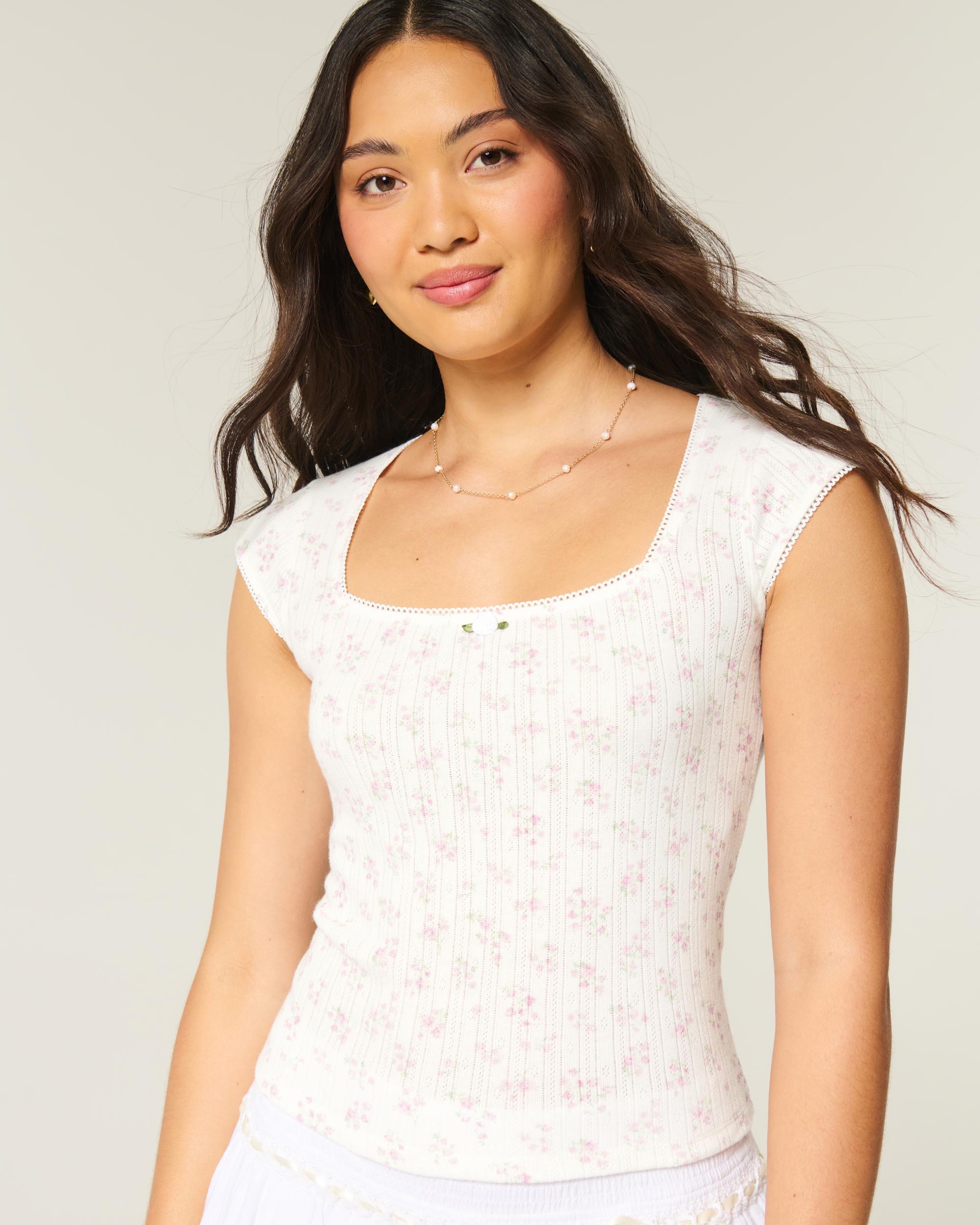 Pointelle Square-Neck Top Product Image