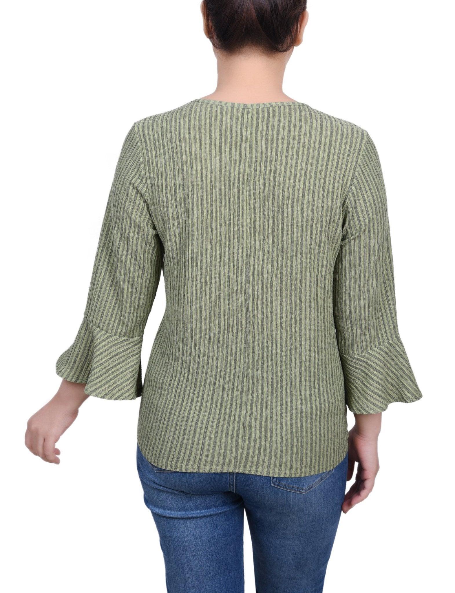 3/4 Length Bell Sleeve Textured Knit Top - Petite Product Image