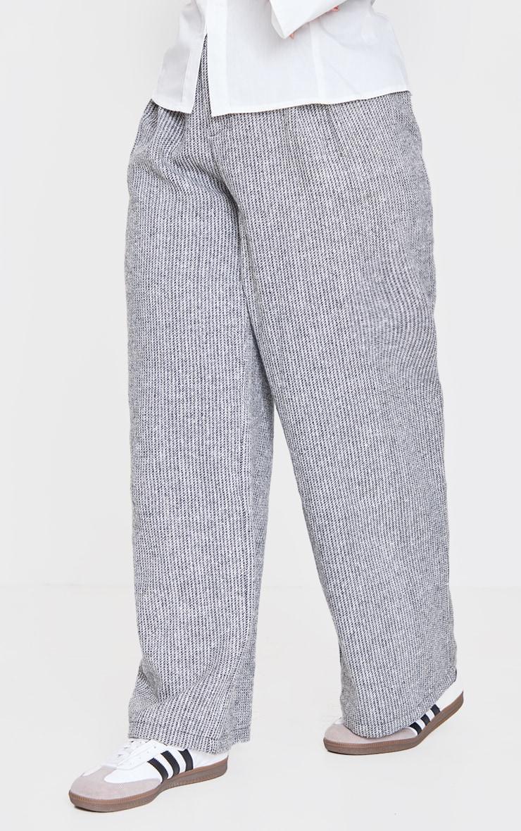 Plus Grey Tweed Low Rise Straight Leg Pants Product Image