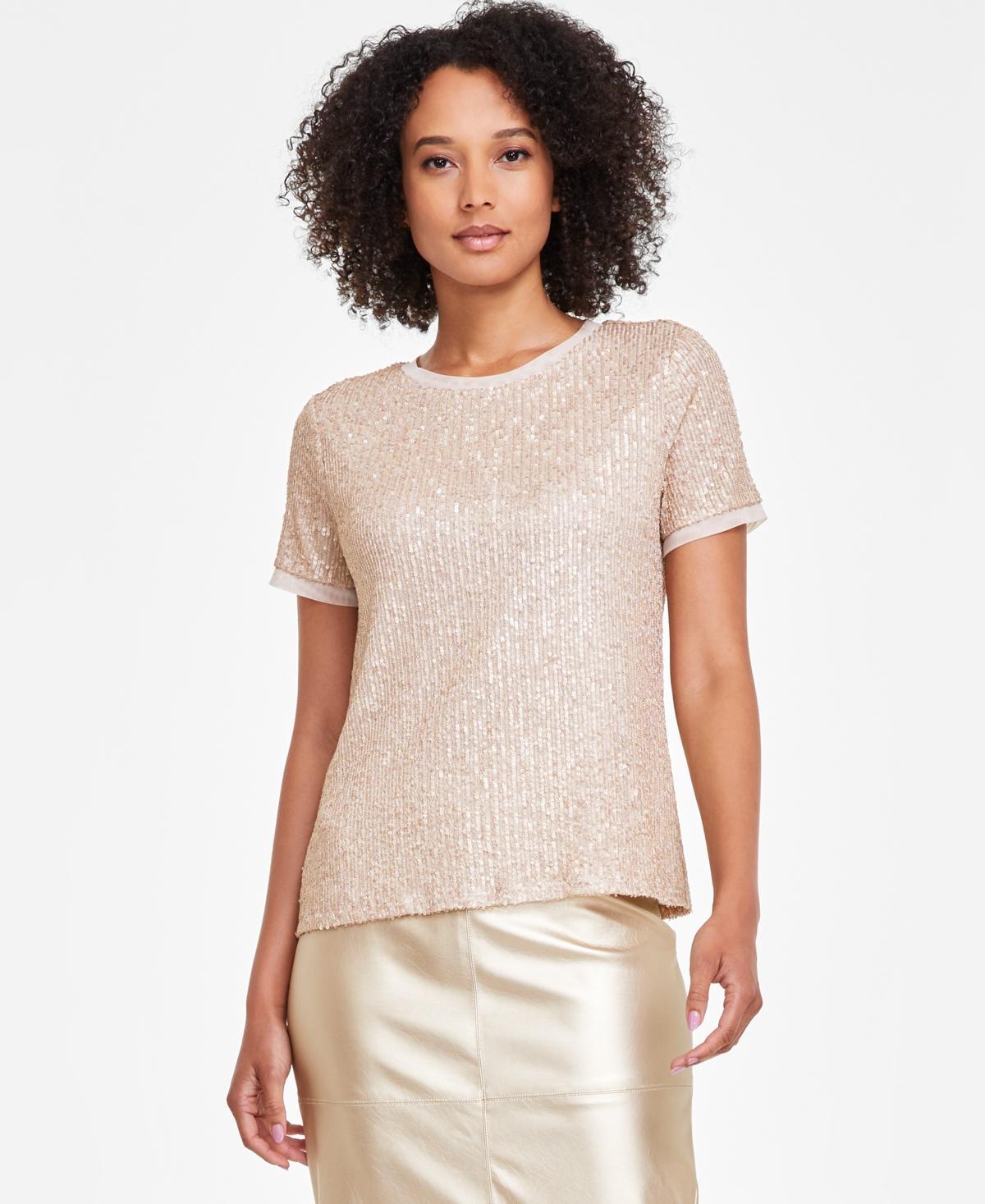 Anne Klein Womens Sequined T-Shirt Product Image