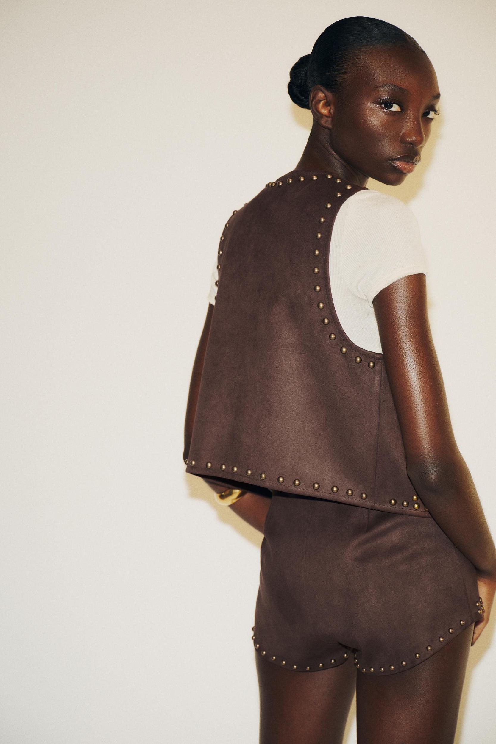 FAUX SUEDE STUDDED SHORTS Product Image