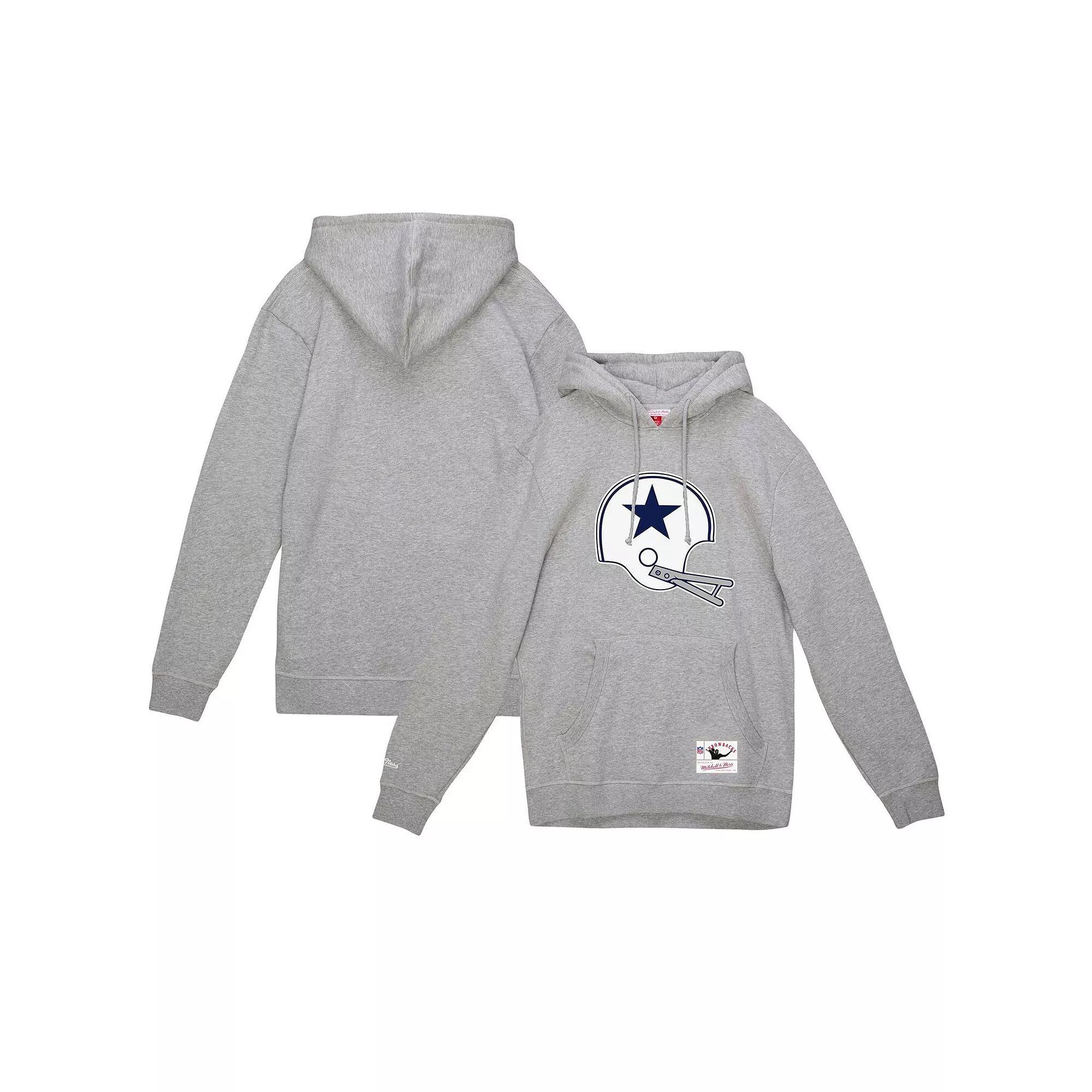 Men's Mitchell & Ness Heather Gray Dallas Cowboys Helmet Logo Vintage Pullover Hoodie, Size: Large, Grey Product Image