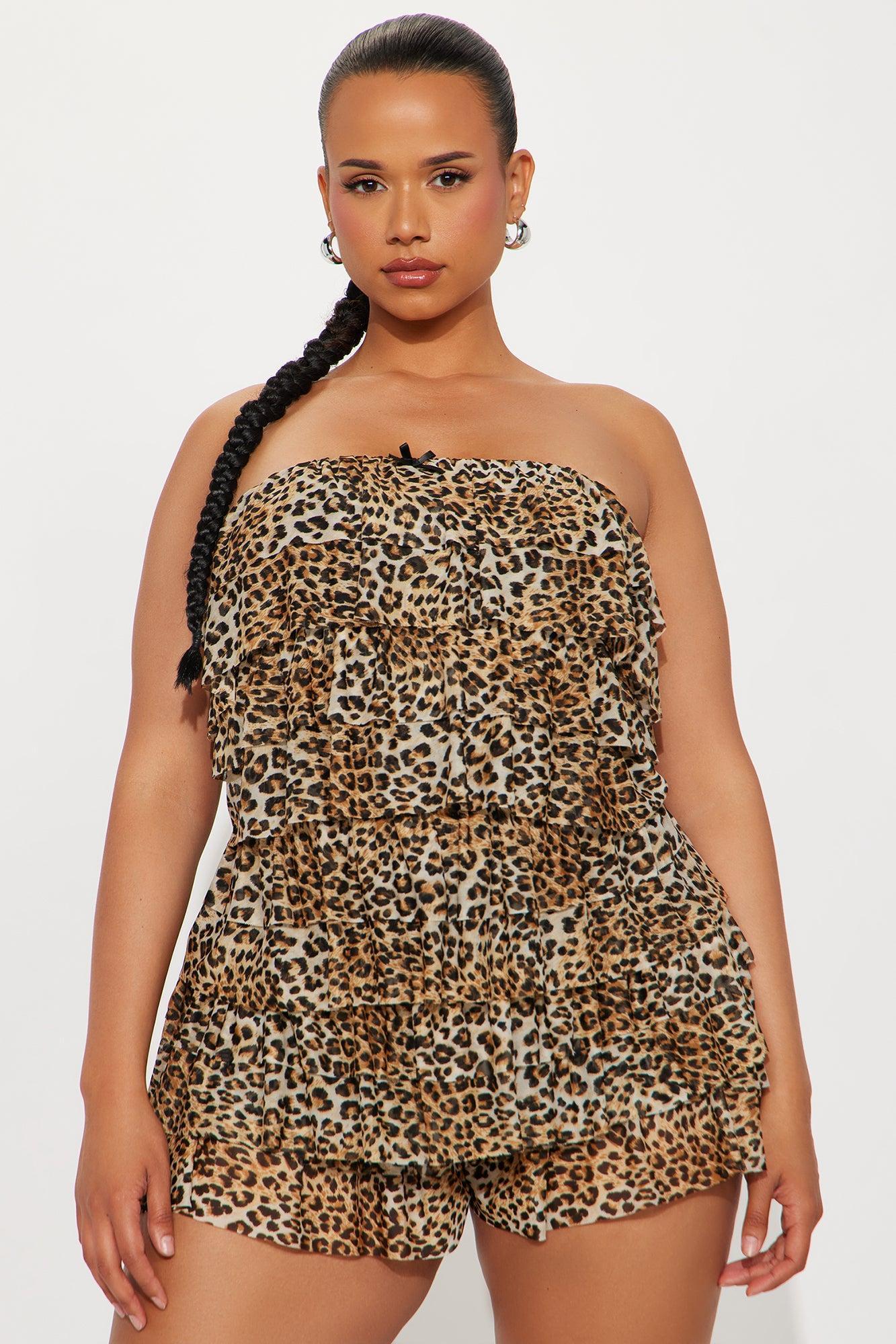 Kerrington Mesh Ruffle Romper - Leopard Female Product Image