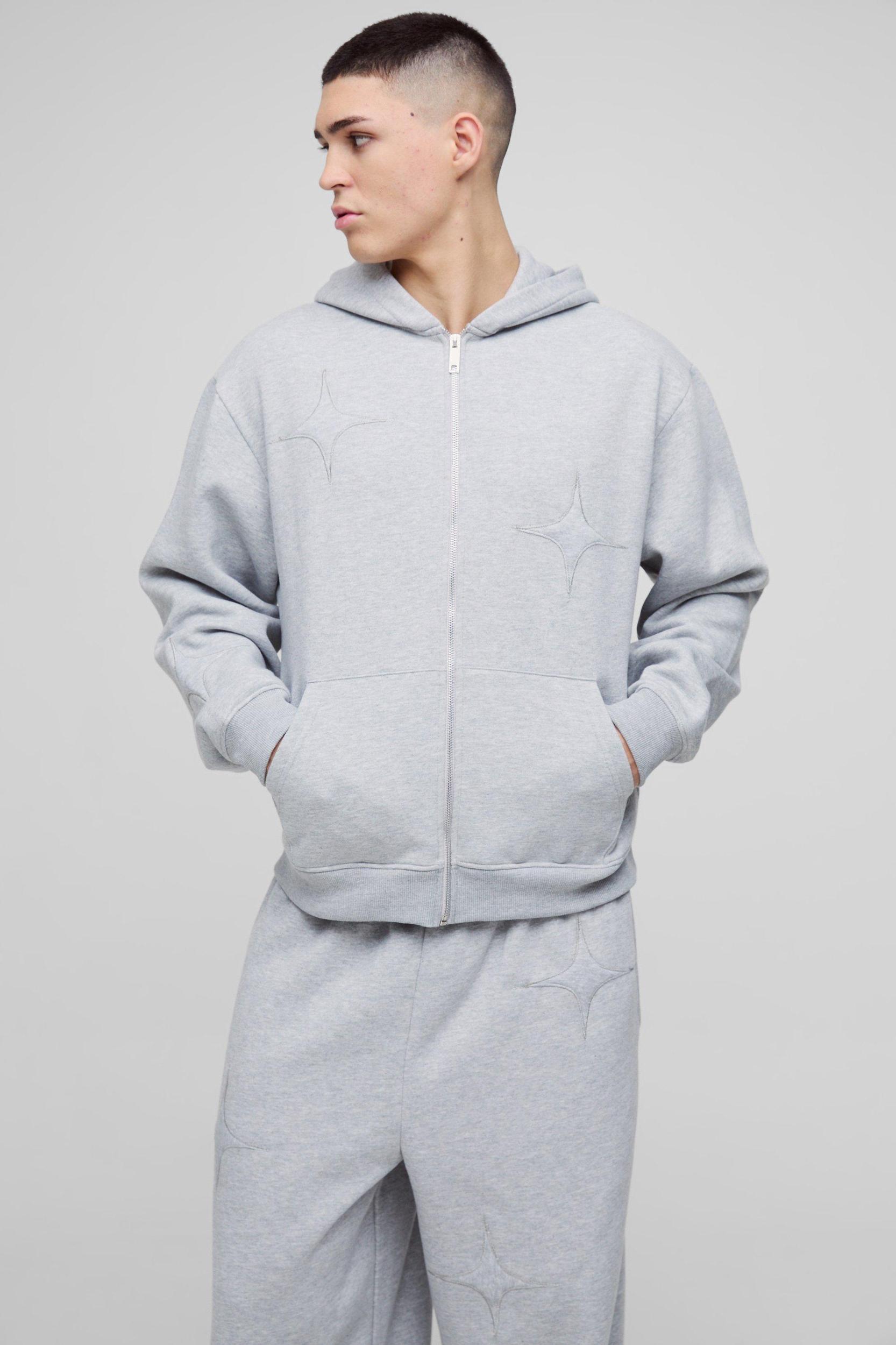 Oversized Boxy Star Applique Zip Through Hooded Tracksuit | boohooMAN USA Product Image