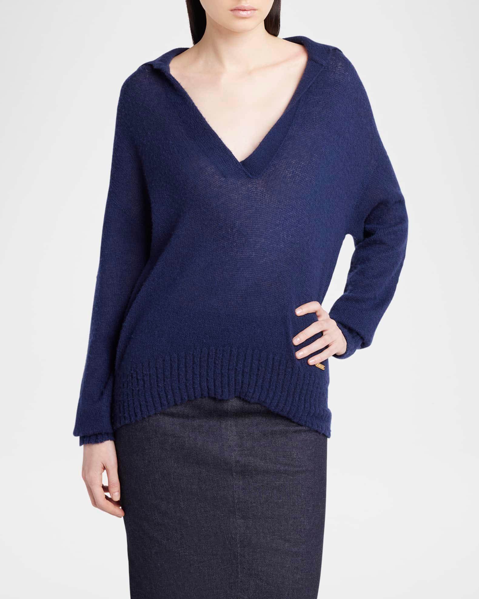 V-Neck Cashmere-Silk Oversized Polo Sweater Product Image