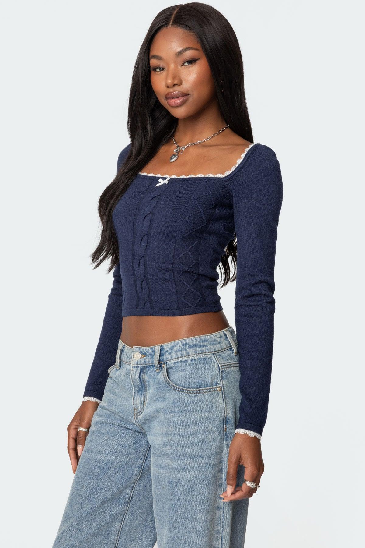 Ansley Lacey Cable Knit Top Product Image