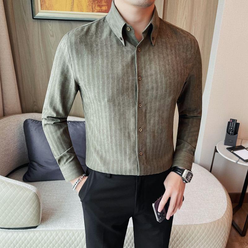 Long Sleeve Collared Striped Shirt Product Image