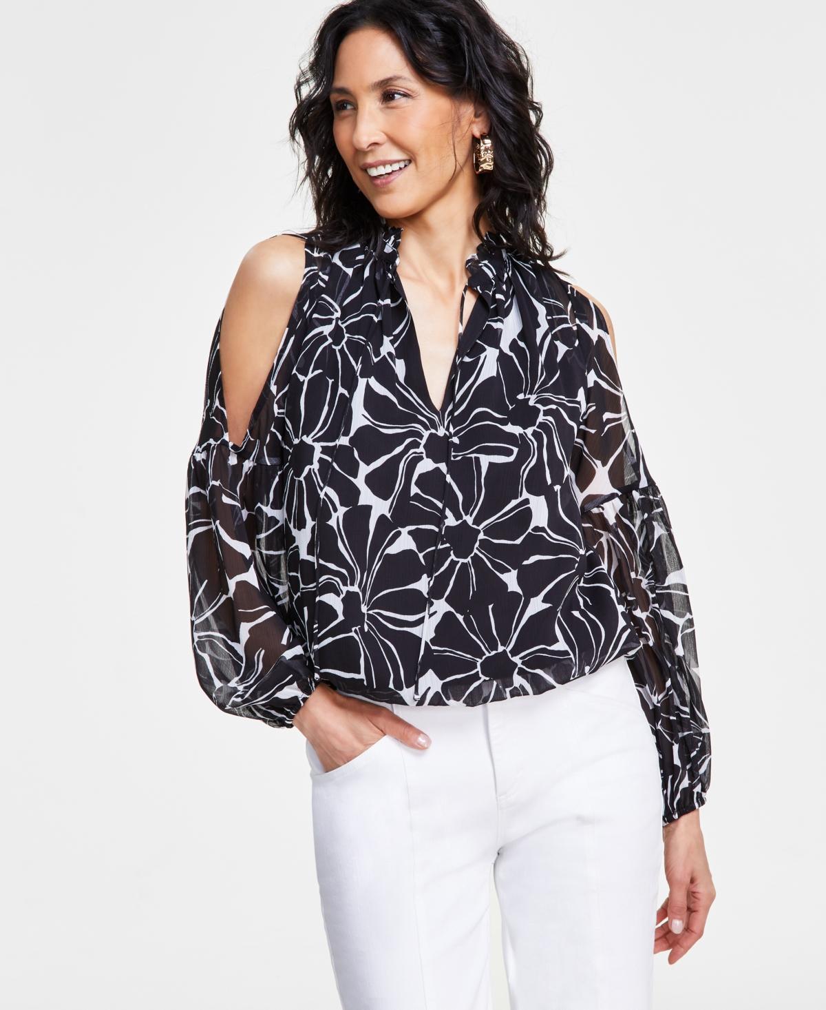 I.n.c. International Concepts Womens Printed Cold-Shoulder Top, Created for Macys Product Image