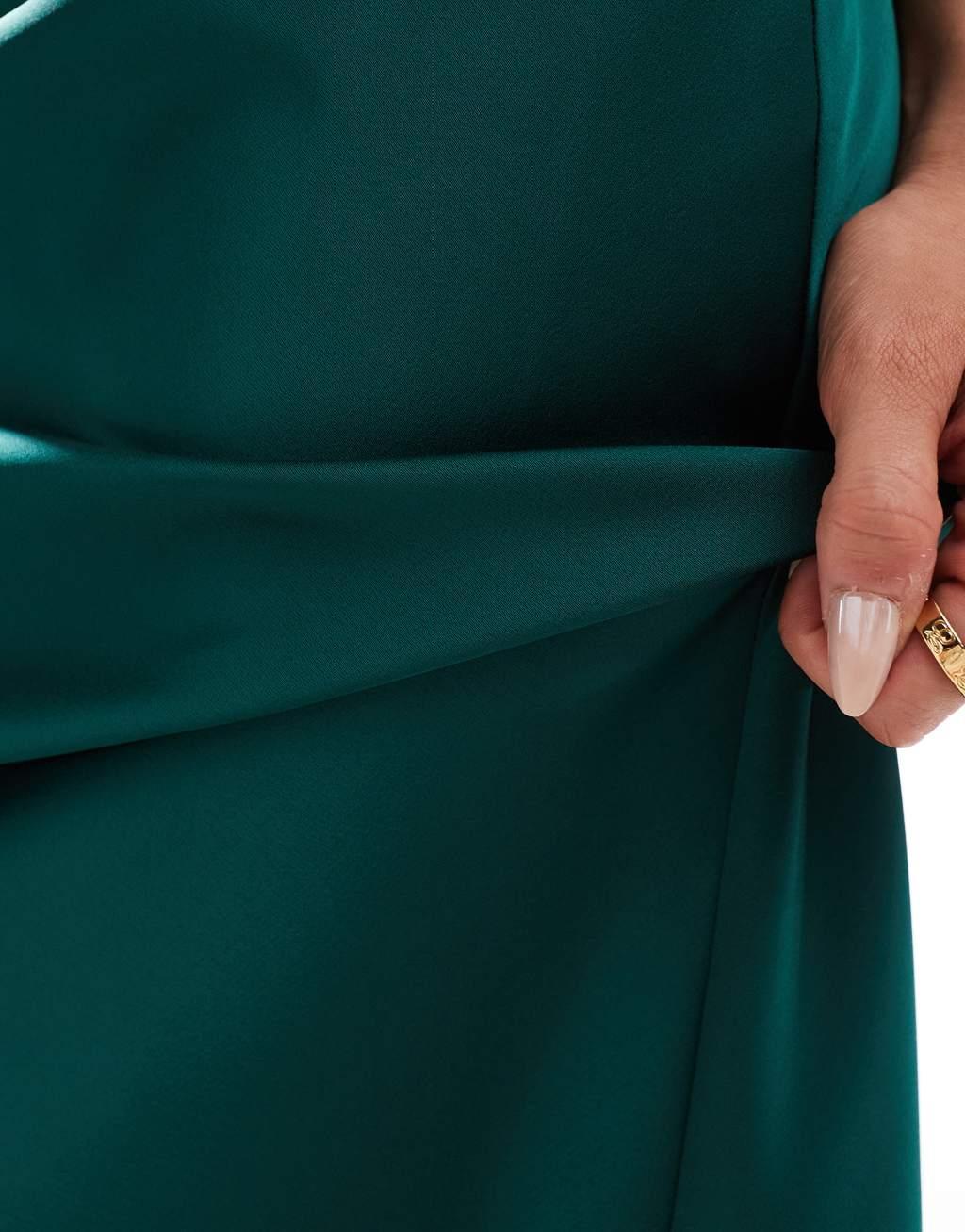 ASOS DESIGN satin bias cut midi skirt in green Product Image