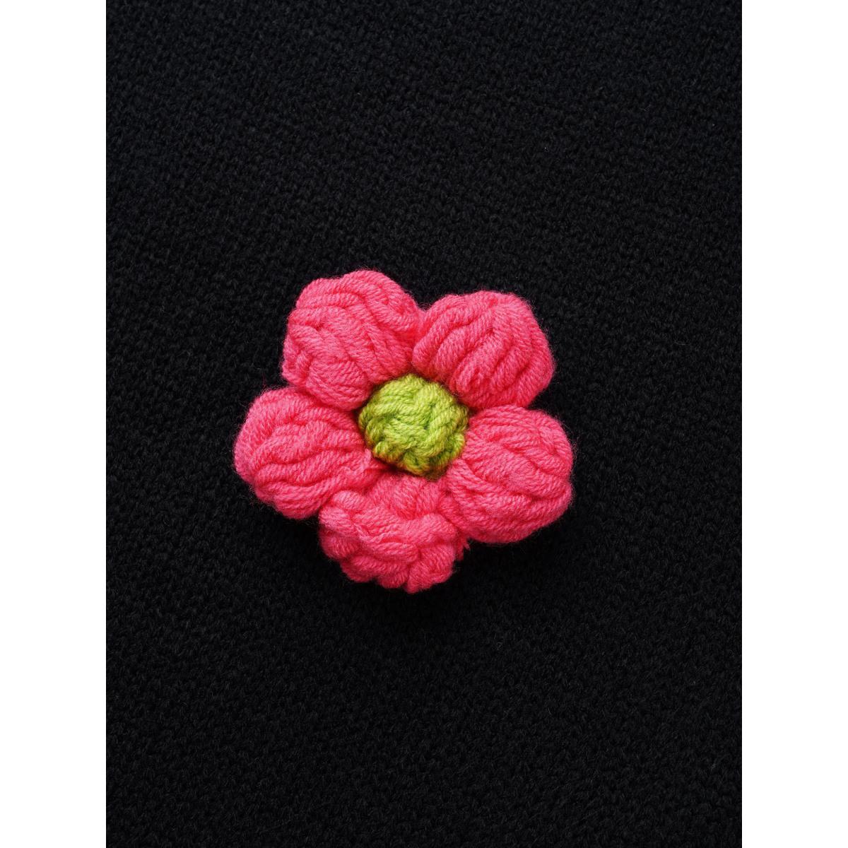 Plus Size Crochet Floral Drop Shoulder Sleeve Pullover Black Women Casual Long Sleeve Round Neck Everyday Pullovers BloomChic 18-20/2X Product Image