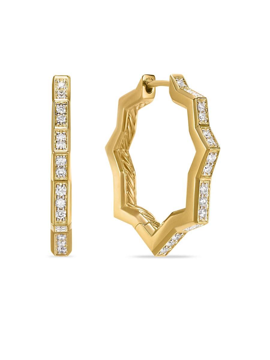 Womens Zig Zag Stax Hoop Earrings in 18K Yellow Gold with Diamonds, 22.8MM Product Image