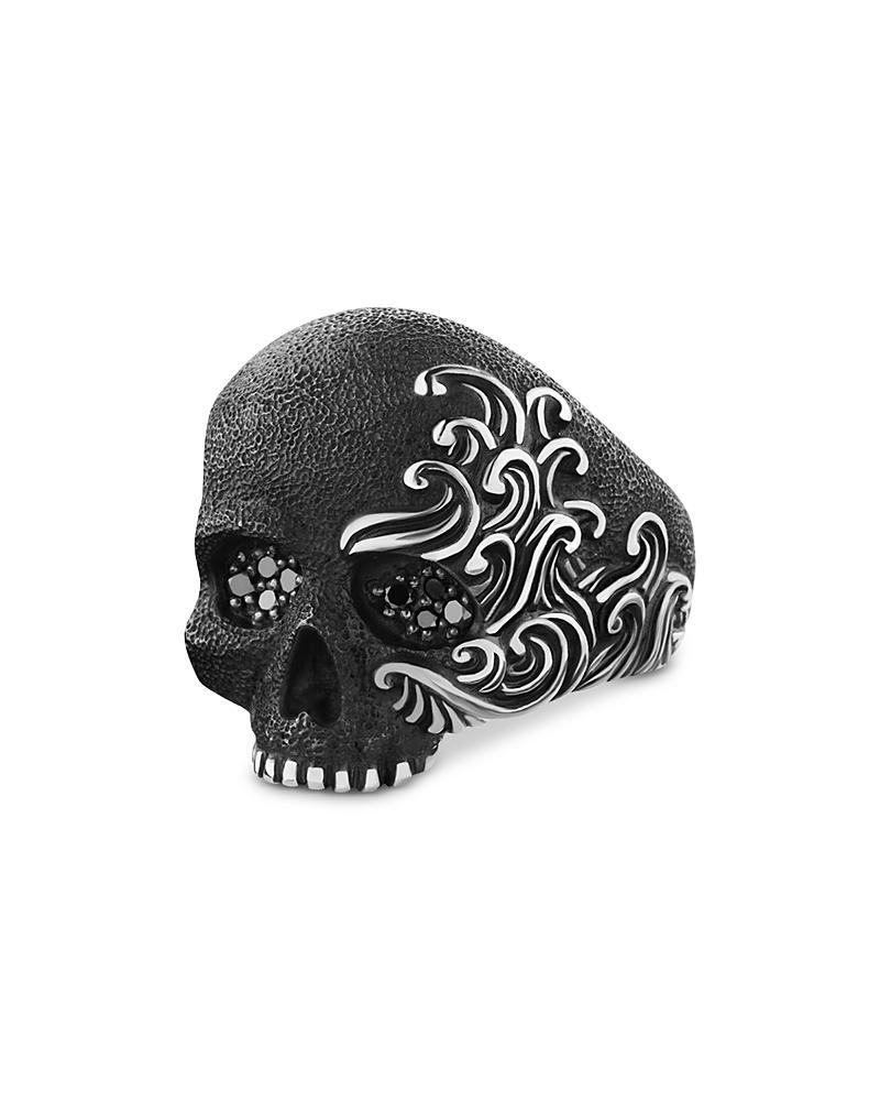 Mens Waves Skull Ring with Diamonds in Silver, 24mm Product Image