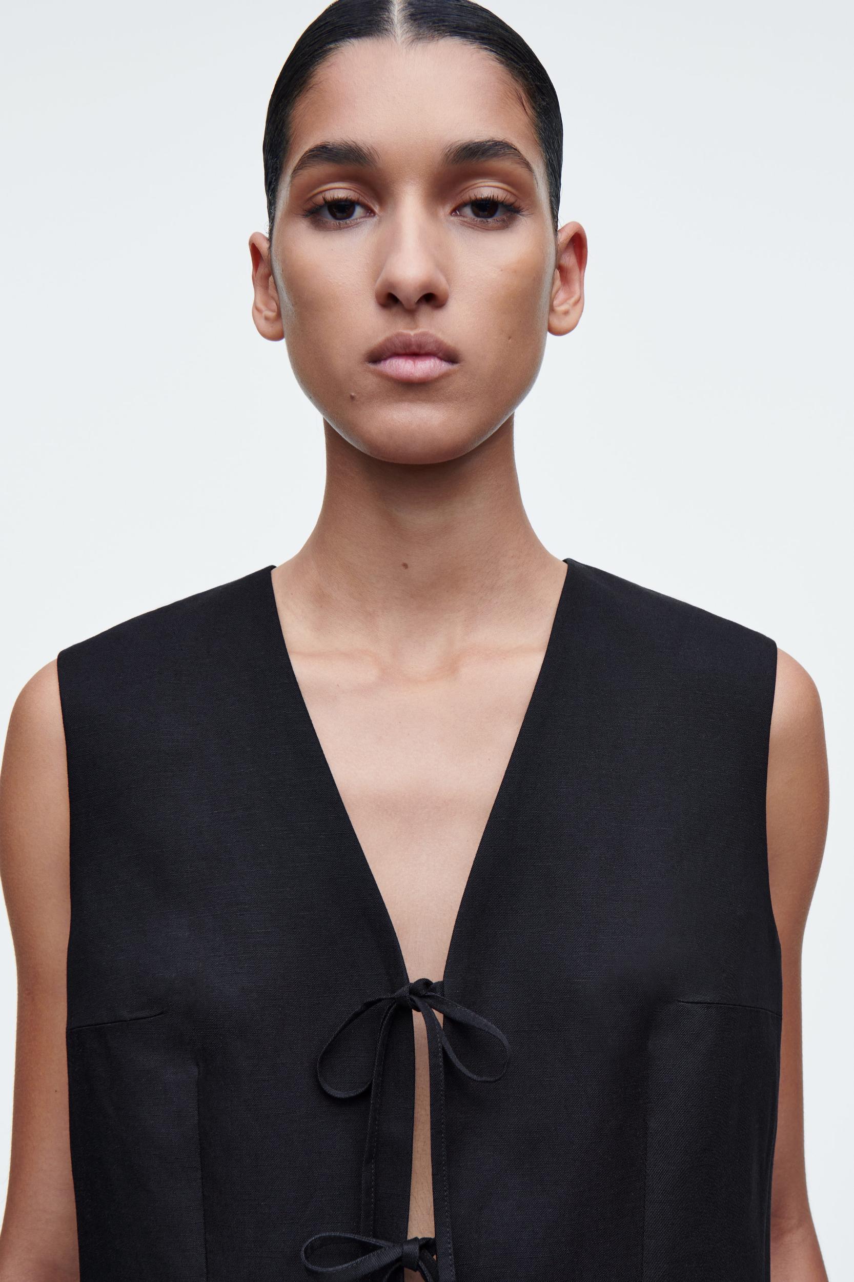 LINEN-BLEND TIE-FRONT VEST Product Image