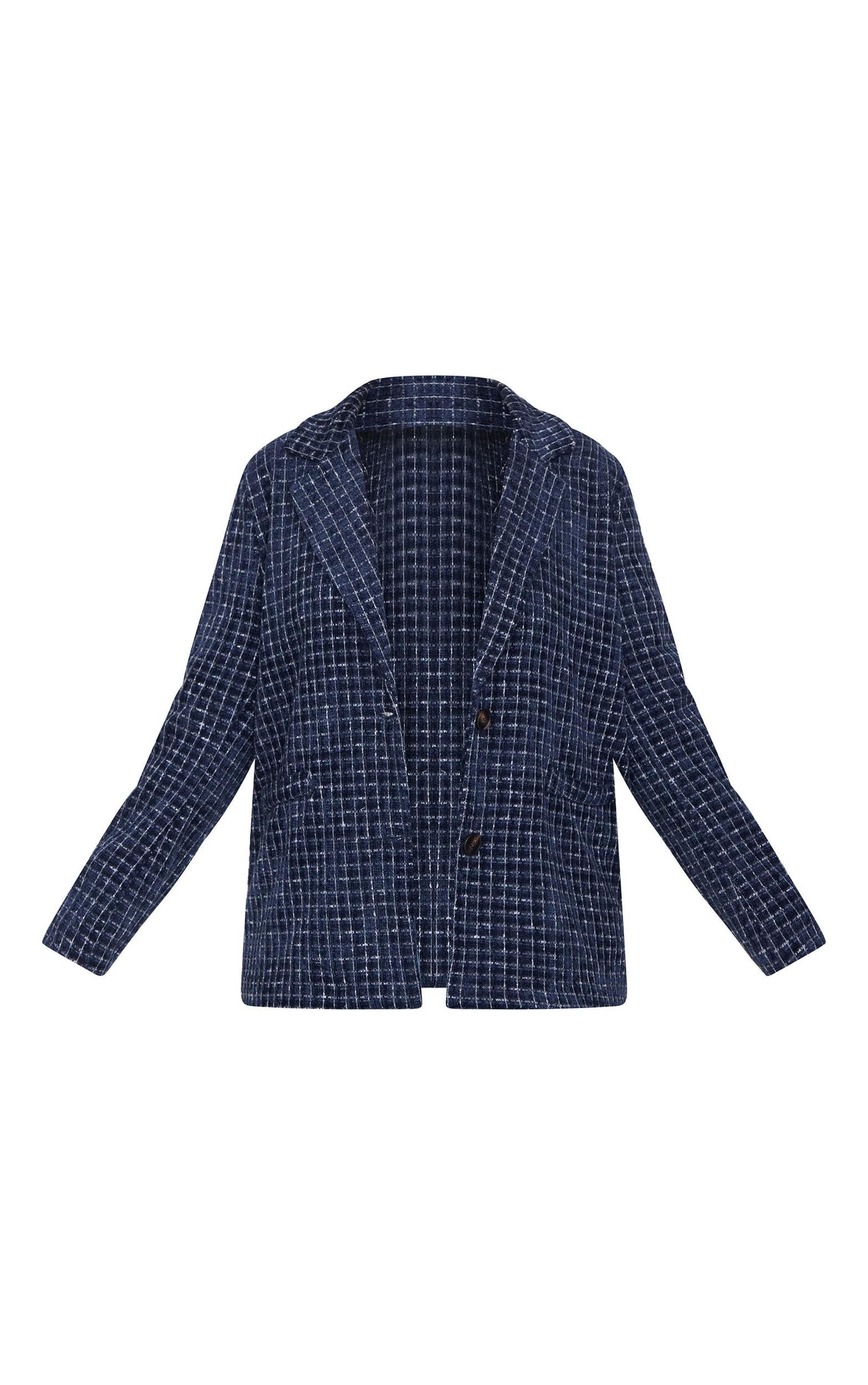 Plus Navy Boucle Check Blazer Product Image