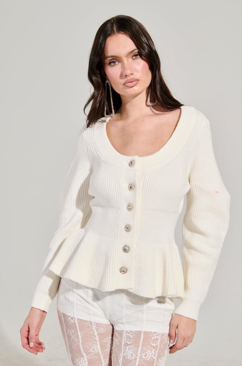 WORTH A MILLION PEPLUM SWEATER IN WHITE Product Image