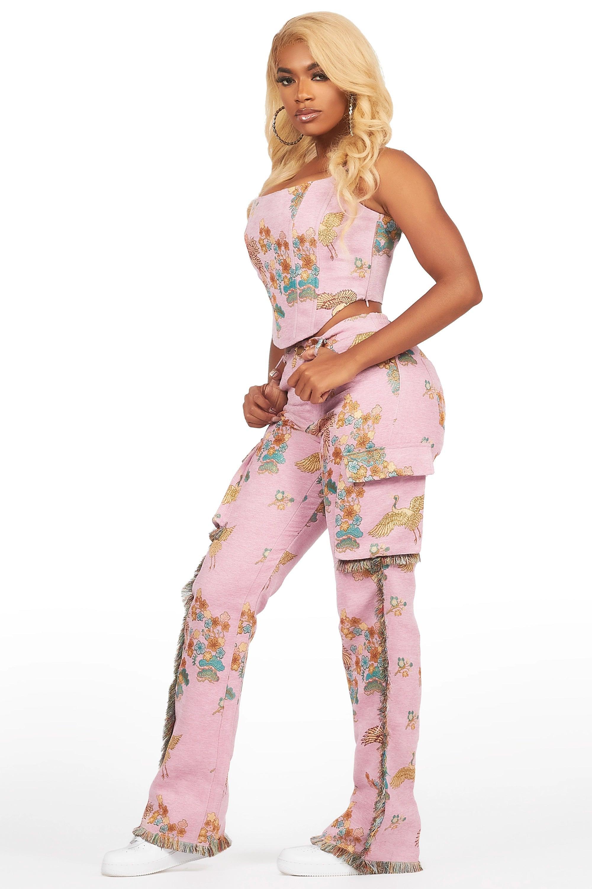 Vatasha Pink Tapestry Stacked Pant Female Product Image