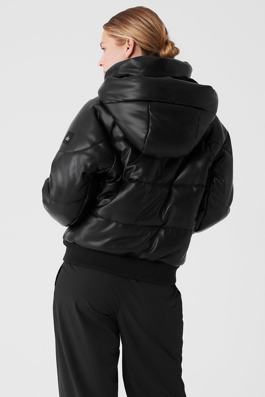 Faux Leather Boss Puffer - Black Product Image