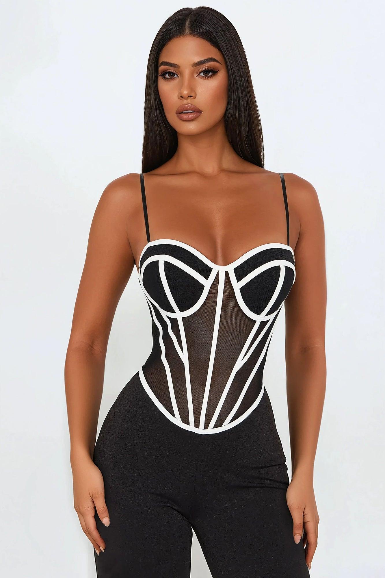 Clean Lines Corset Jumpsuit - Black/White Product Image
