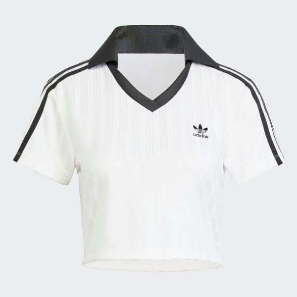 adidas Adicolor Football Jacquard V-Neck Crop Polo Shirt White 2XS Womens Product Image