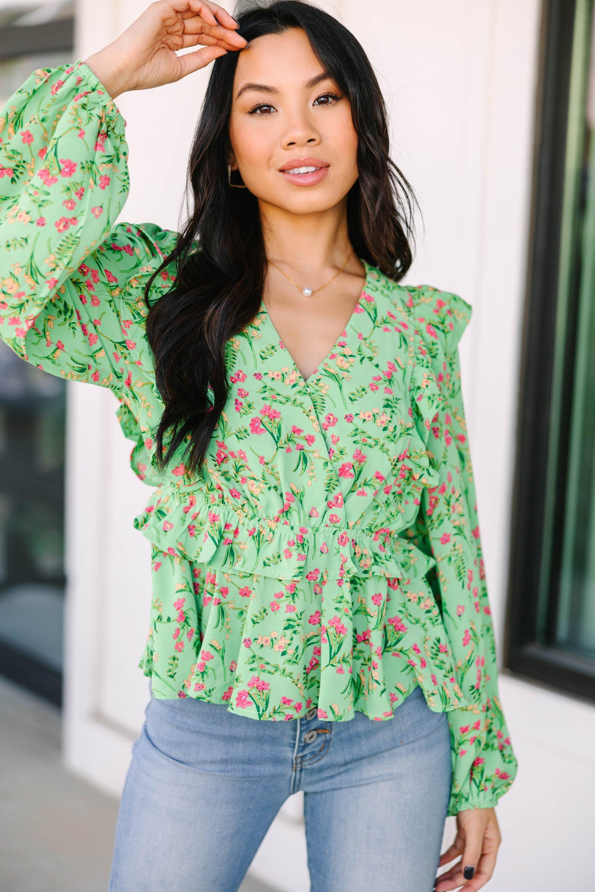 It's Your Day Green Ditsy Floral Blouse Female Product Image