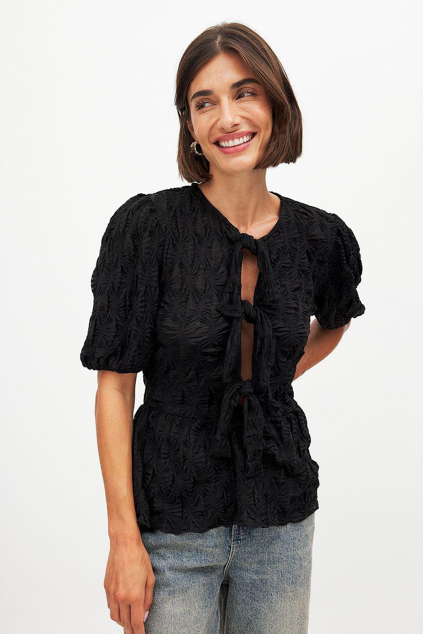 Puff Sleeve Tie Top Product Image