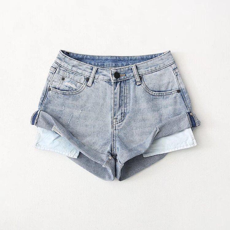 Low Rise Washed Denim Shorts Product Image